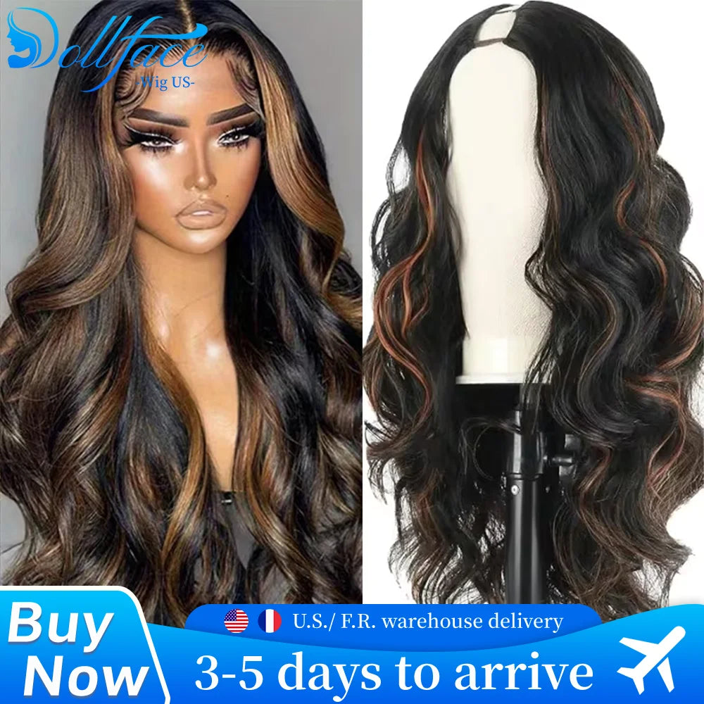 V Part Wig Human Hair Body Wave #1B/30 Color Highlight Loose Body Wave V Shape Clip in Half Wigs No Leave Out No Sew In 30 Inch