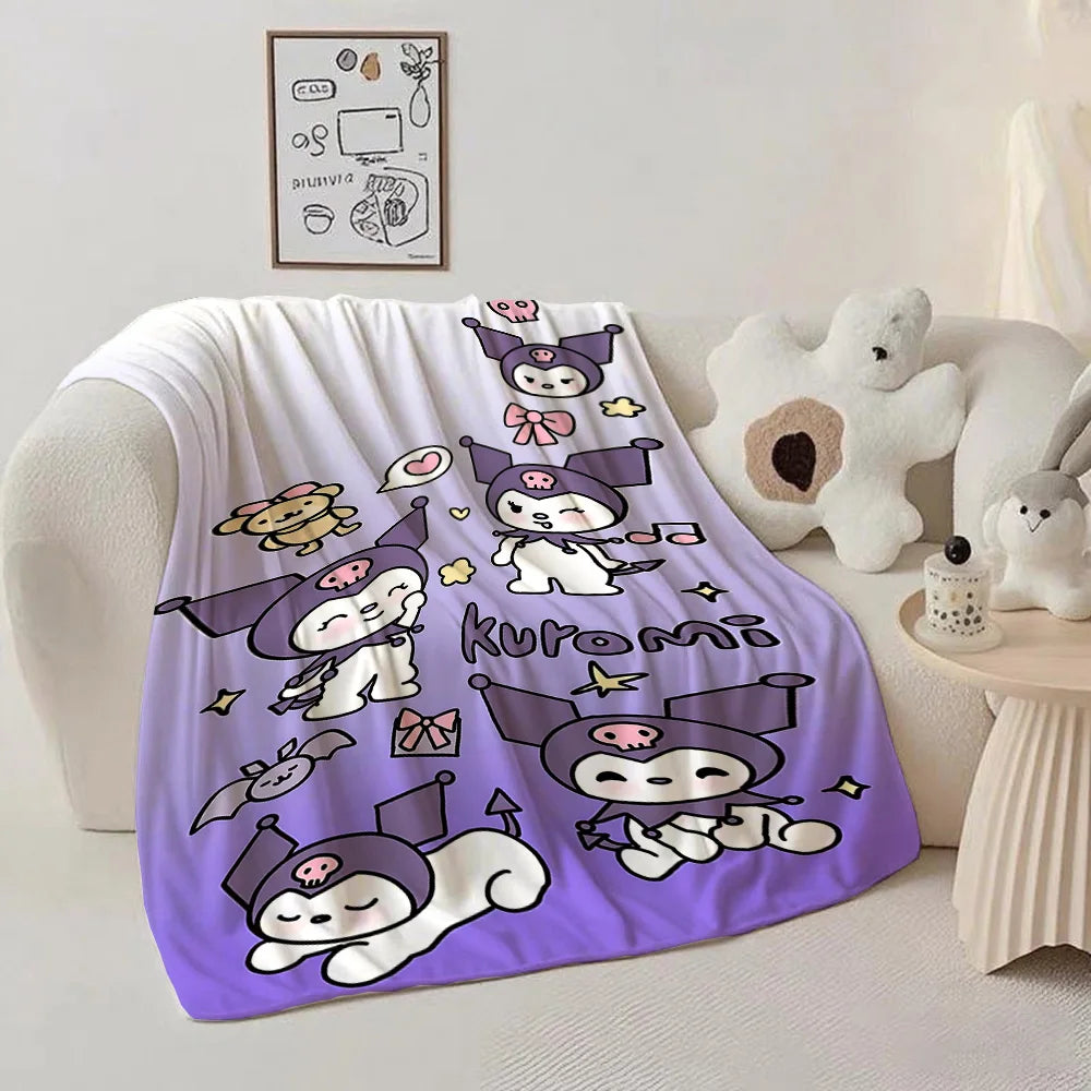Sofas Blankets and Bedspreads Kawaii K-Kuromi Camping Nap Blanket for Bed New Year Bedspread the Anime Home Decoration Furry