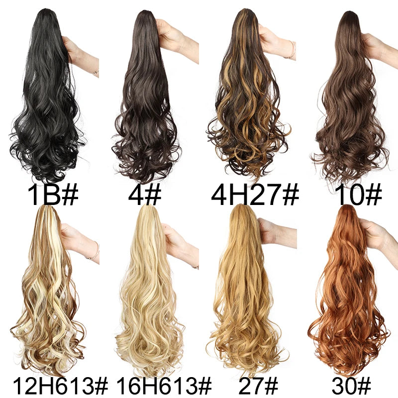 20Inch Synthetic Long Wavy Curly Ponytail Hair Extension Claw Clip in Elegant Volume Fulffy Hairpiece for Women