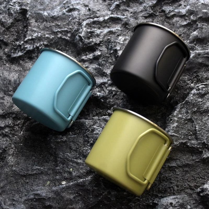304 stainless steel Cup Mug 260ml Outdoor Water Cup Camping Picnic Water Mug Tableware with Foldable Handle