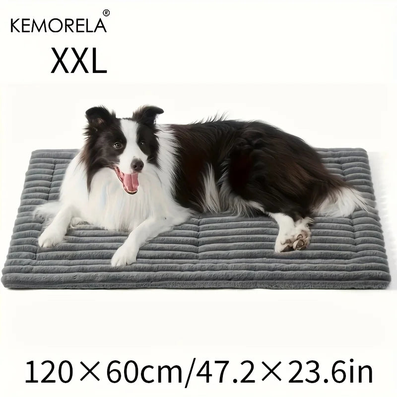 Soft Extra Large Dog Bed Dog Bed Mat for All Seasons, Non-Slip Striped Plush Dog Crate Sleep Mat for Small and Large Dogs