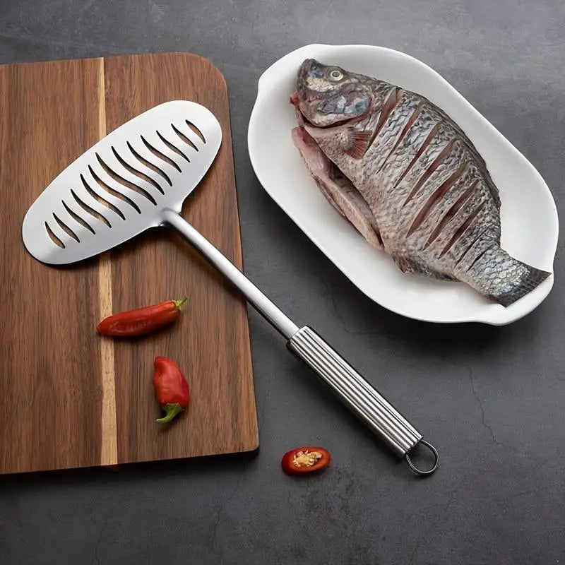 1PC Large Stainless Steel Fish Frying Spatula Egg Pan Scoop Nonstick Long Handle Steak Slotted Flat Shovel Kitchen Cooking Tool