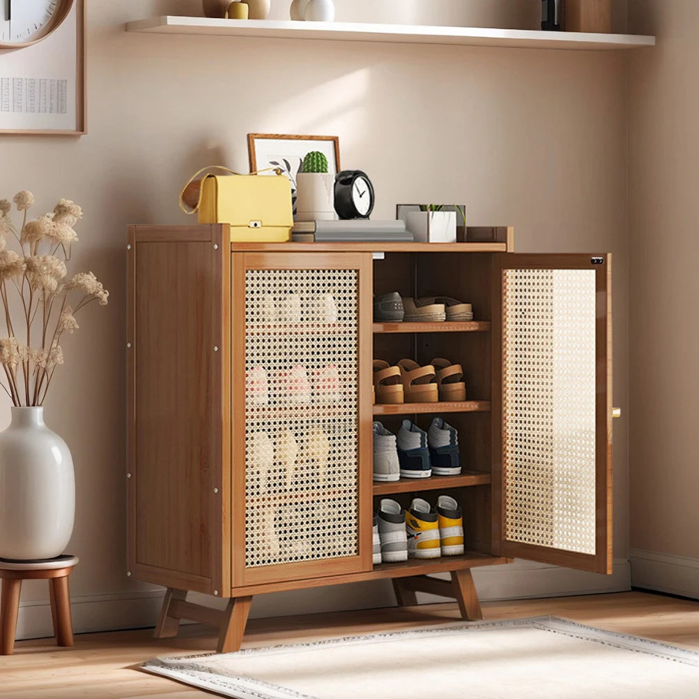 5 Tiers Wooden Shoe Cabinet with Doors Shoe Rack Organizer for Entryway Closet