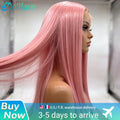 180% Density Straight Human Hair Wigs Pink Straight HD Lace Frontal Wig 13x6 Pre Plucked Hairline Brazilian Human Hair 36 Inch