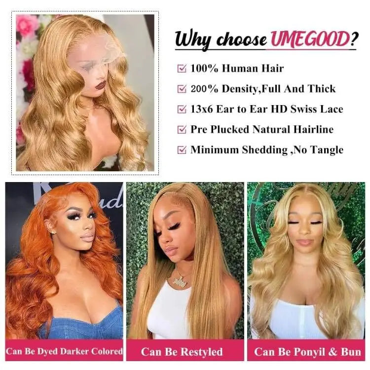 34 36inch 27 Honey Blonde Body Wave Wig Human Hair 13x6 Transparent Hd Lace Frontal Wig For Women 250 Density Brazilian Wigs