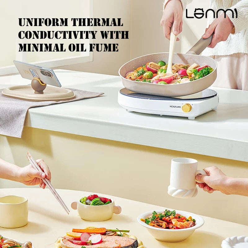 LANMI 24/28CM Long-handled Cooking Pot Pot Lid with Bell Shape Non Stick Mafesanite Pan Frying Pan General-purpose Kitchen Stove