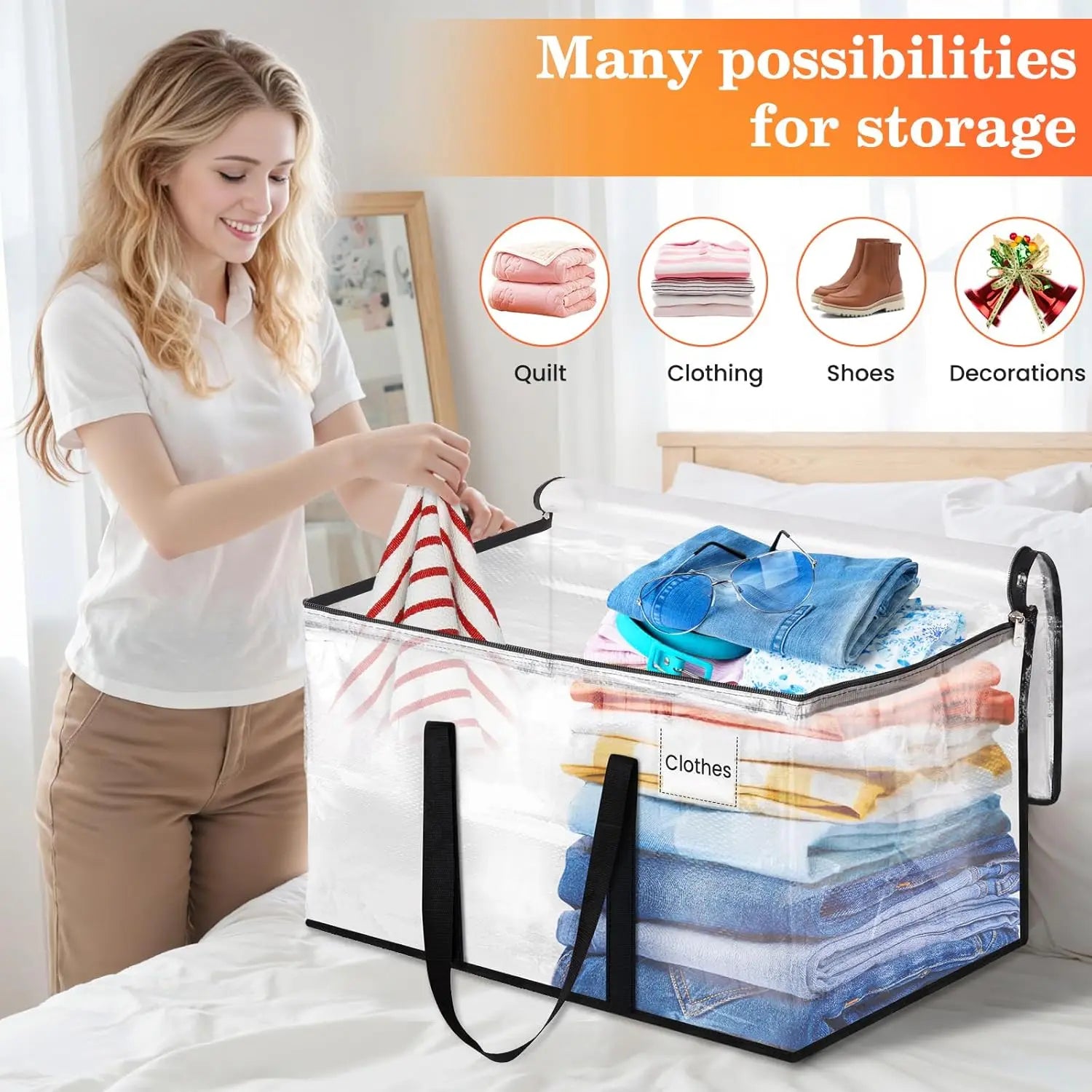 Extra Large 93L Moving Storage Bags, Heavy Duty with Strong Zippers & Handles, 8 Pack Clear Totes for Home Organization