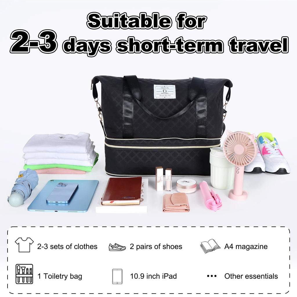 [Large Capacity Gym Bag] Large Capacity Multifunctional Travel Gym Bag | Women's Combo Letter Bag with Independent Shoe Compartm