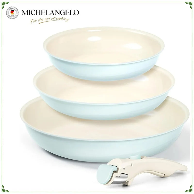 MICHELANGELO 3pcs/set Nonstick Frying Pan with Removable Handle Ceramic Coating Induction Skillets Steak Omelette Pan Oven Safe