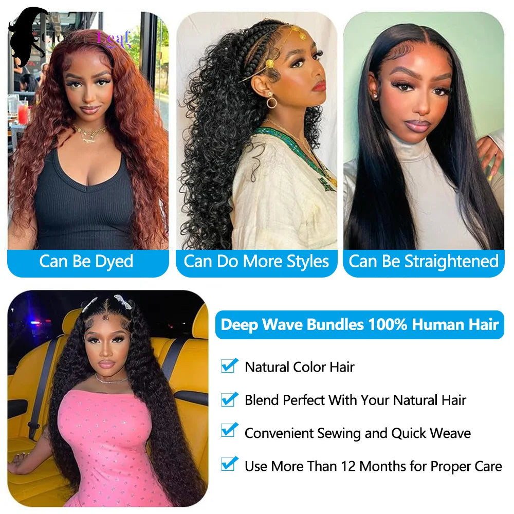 12A Deep Wave Bundles Human Hair Brazilian Remy 30 32 Inch Raw Curly Hair Bundles 100% Human Hair Extensions human hair Bundles