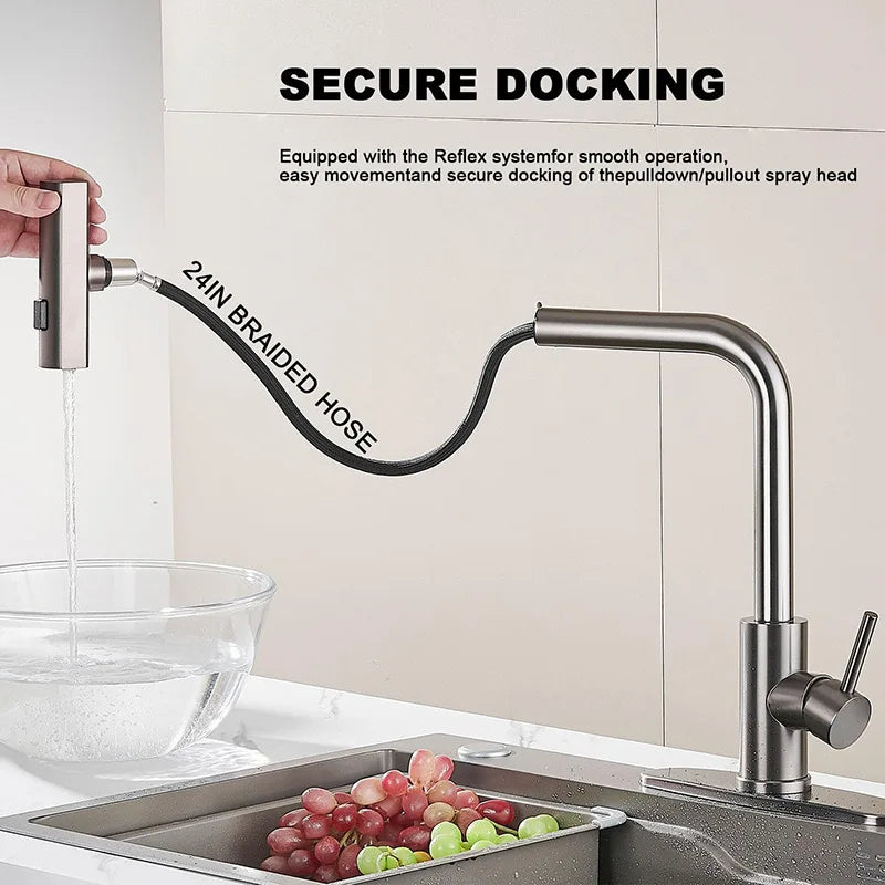 STARON Kitchen Faucets Gray Pull Out Rotation Waterfall Stream Sprayer Head Sink Mixer Brushed Nickle Water Tap Accessorie