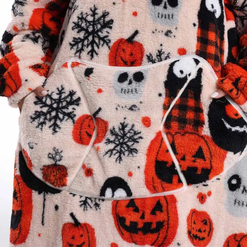 Oversized Blanket Hoodie for Adults Winter Plus Size Women Hoodies Man Wearable Hoodie Blanket with Sleeves Halloween Loungewear