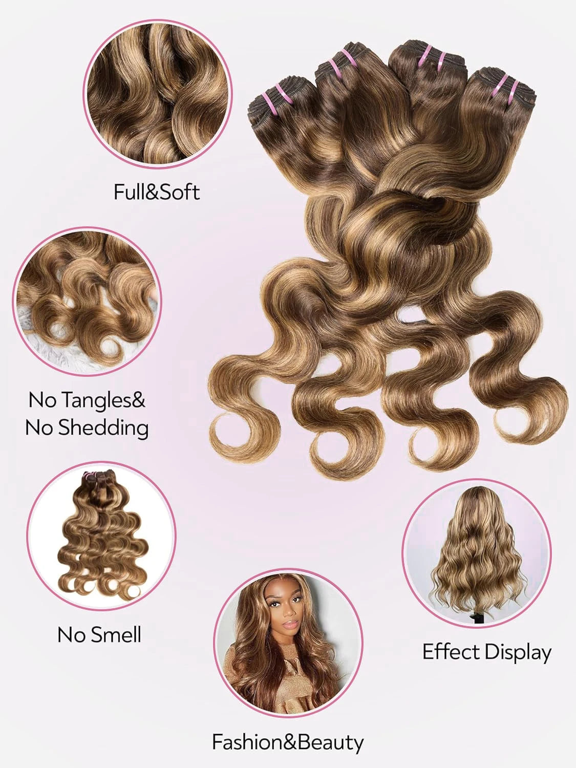 Ombre Highlight Body Wave Hair Bundles 22 24 26 28 Inch Remy Hair Extensions 4/27 Colored 100% Human Hair Brazilian Hair Weave