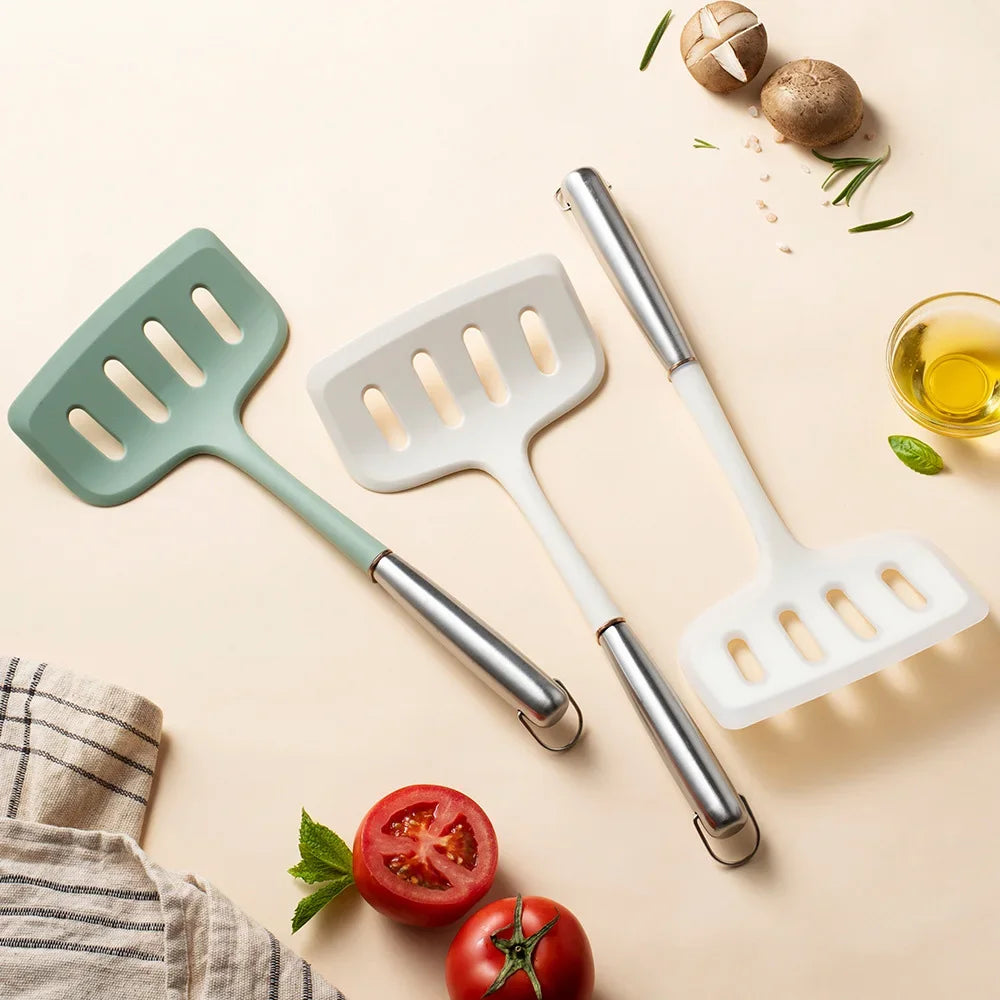 1Pcs Silicone Spatula Wide Mouth Shovel Beef Non-Stick Wooden Handle Meat Egg Frying Cooking Tool Kitchenware Gadgets Tools