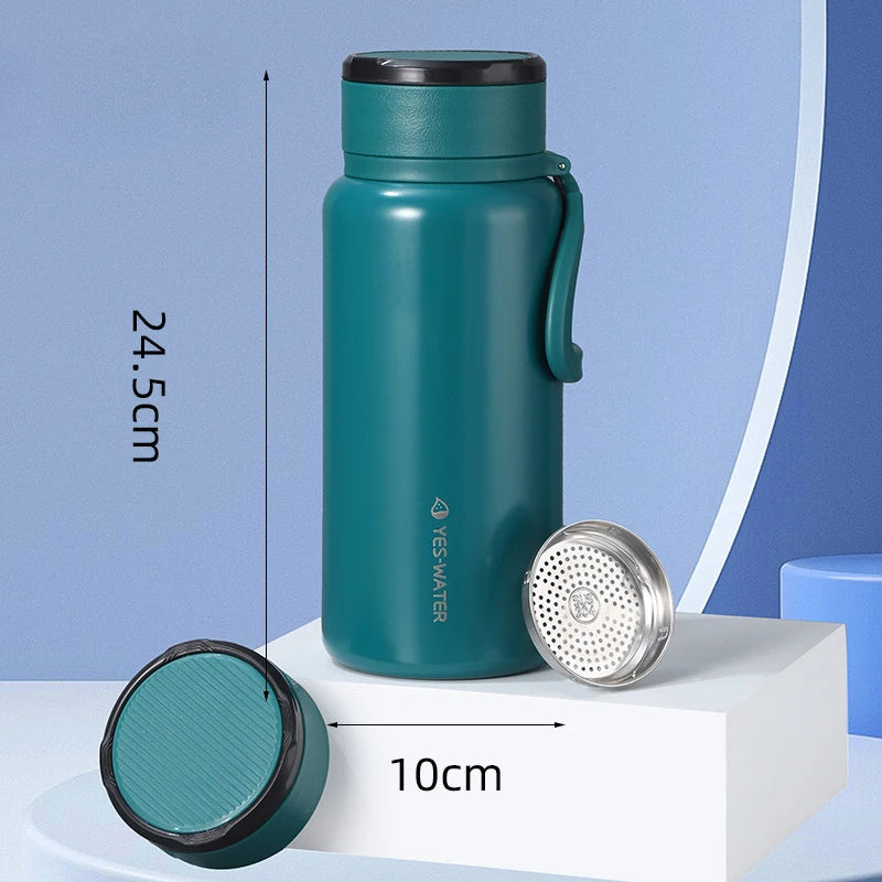 Vacuum Flask with Tea Infuser and Stainless Steel Filter Leak-Proof Tea KettleTravel Thermos Cup with Carrying Strap and Rope