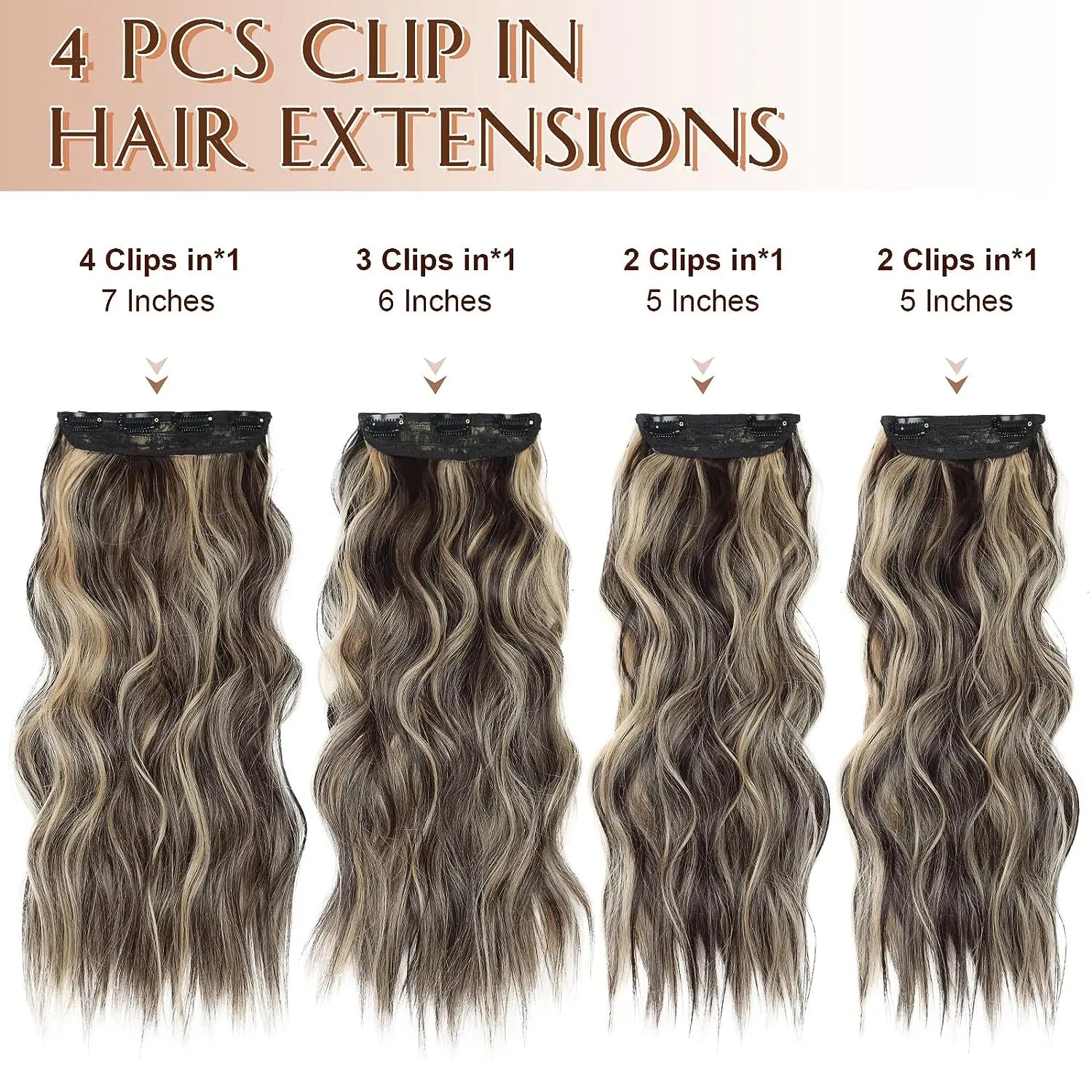 Clip in Hair Extensions 4PCS Thick Hairpieces Long Wavy Clip in Hair Piece Full Head Synthetic Fiber Hair Extensions for Women