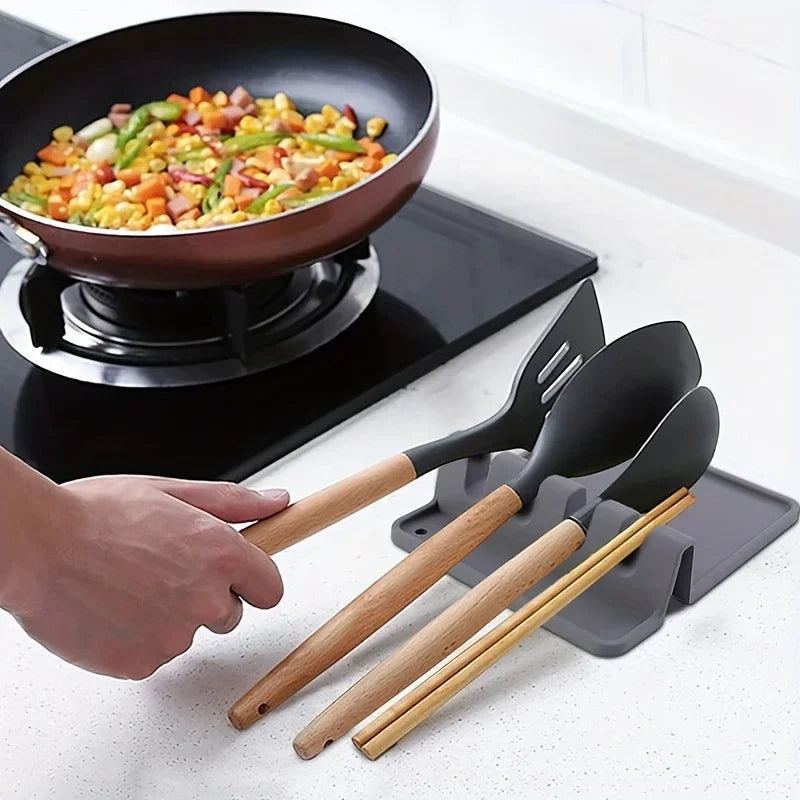 Silicone Tableware Drying Kitchen Utensil Spoon Rest Holders Fork Spatula Multifunctional Shelf Organizer Non-Slip Storage Pad
