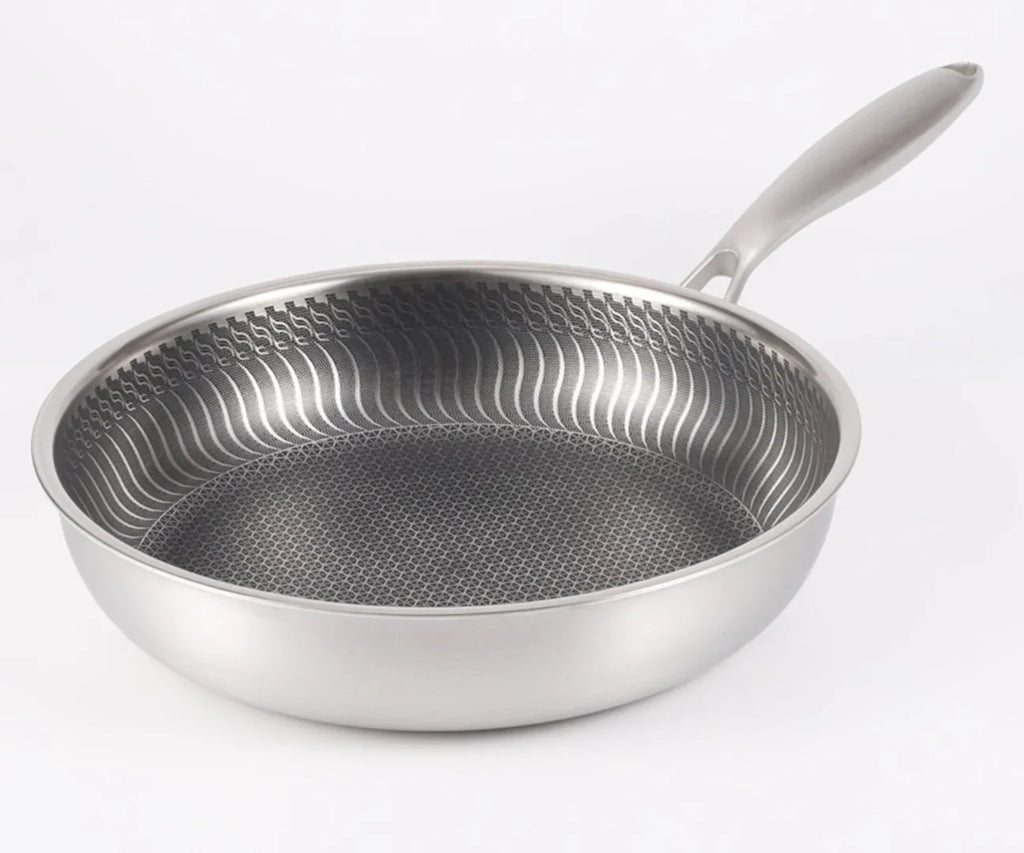 Whole Body Tri-Ply Stainless Steel Frying Pan 316 Stainless Steel Wok Pan Double-sided Honeycomb Skillet Suitable for All Stove