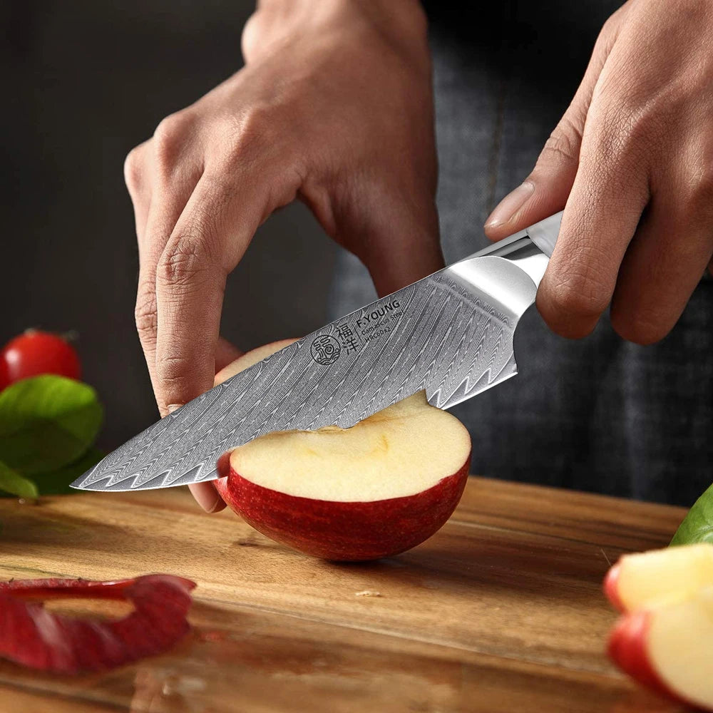 F.YOUNG 5.5" Utility Knife Damascus Steel Japanese Chef Knife Cut Vegetable Meat Fruit Professional Kitchen Knives Cooking Tools