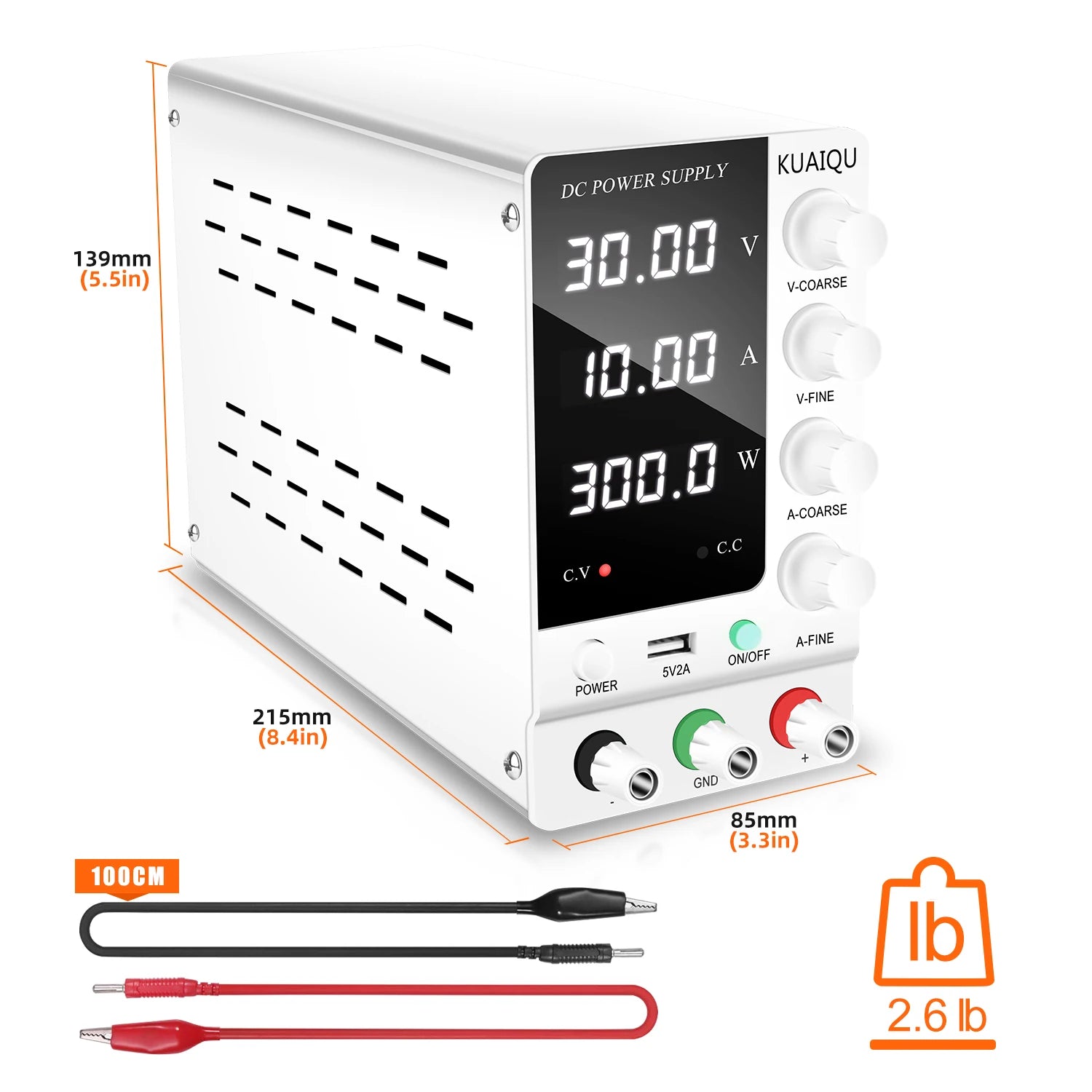 KUAIQU Adjustable Switching DC Power Supply 30V 10A 6A Lab Bench Power Supply 60V 5A 120V 3A Output Preset Current 20A 30A 60A