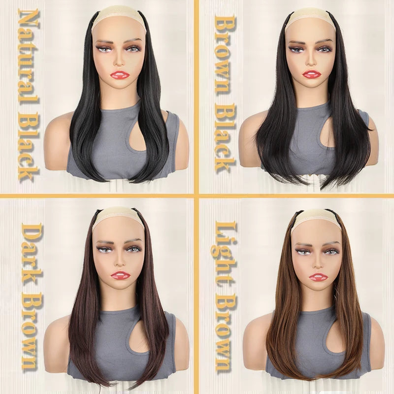 16Inch Synthetic Long Straight V-Shaped Hair Extensions 4 Clips Black Brown Hairpiece for Adding Volume Women Daily Party Use