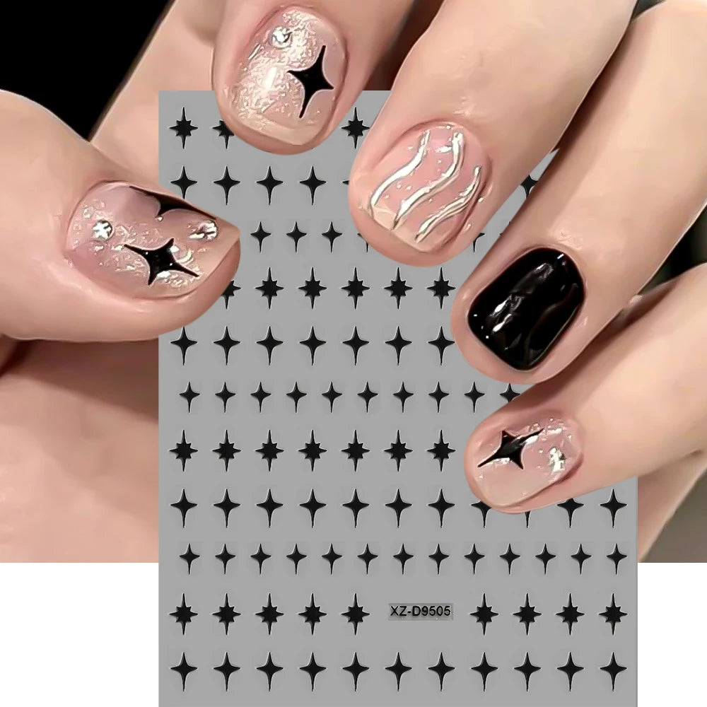 8pcs Y2K Mini Glitter Star Nail Sticker 3Sizes Starlight Black White Xing Xing Self Adhesive Slider Shiny Manicure Decal Decorat
