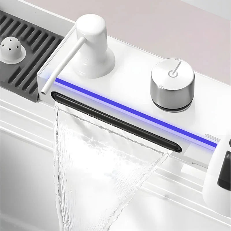 Piano keys Cream White Multifunctional Kitchen Sink Double-track Free combination Cutting board Drain basket Basin in basin