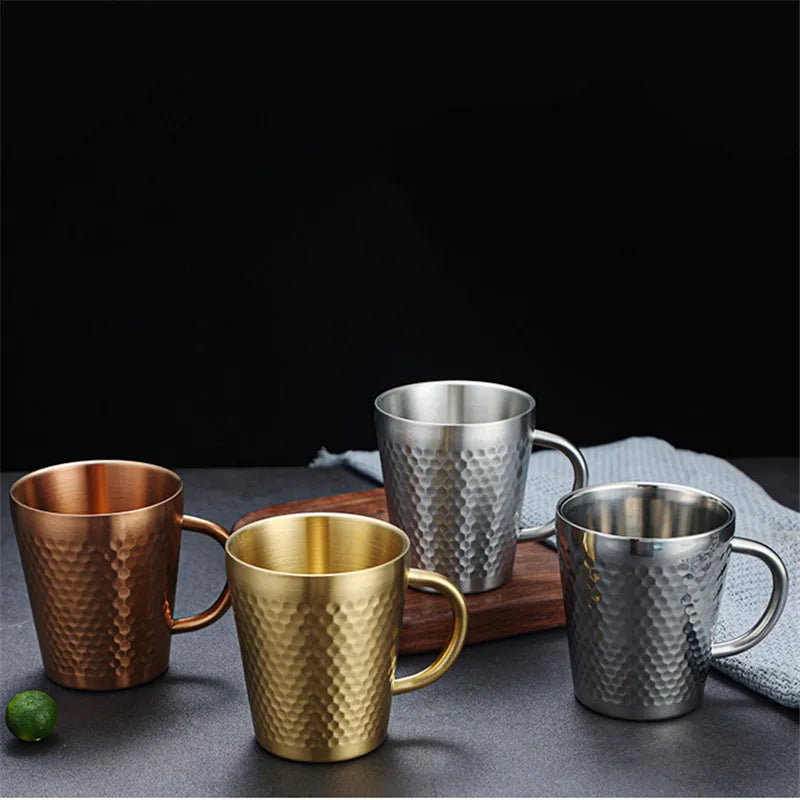 Gold 304 Stainless Steel Beer Mug Water Cups with Handle Coffee Milk Juice Mugs Summer Bar Tool Anti-scalding for Kitchen Drink