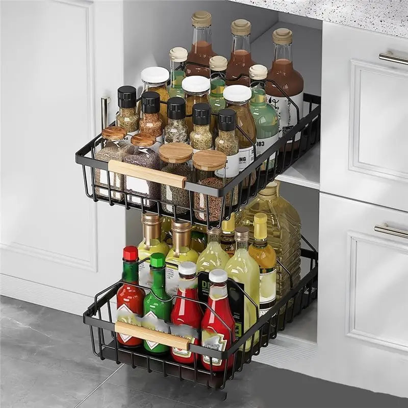 BHTS-Heavy Duty Slide Out Drawer, No Drill Pull Out Drawers, Multifunctional Pantry Shelves For Kitchen And Bathroom