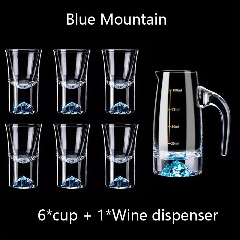 7pcs Crystal Glass Short Cup Set gold/blue Lead Free Liquor Glass With Wine Dispenser Golden Vodka Brandy Wine Glasses Cup