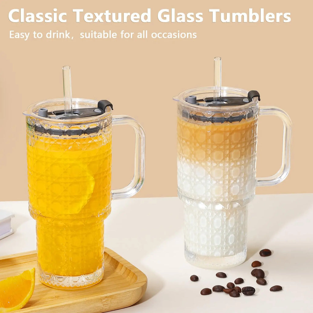 16 Oz Glass Tumbler Cup With Handle,Iced Coffee Cup For Cold/Hot Drinks, Modern Coffee Mug Mason Jar For Smoothies,Juice,Coffee