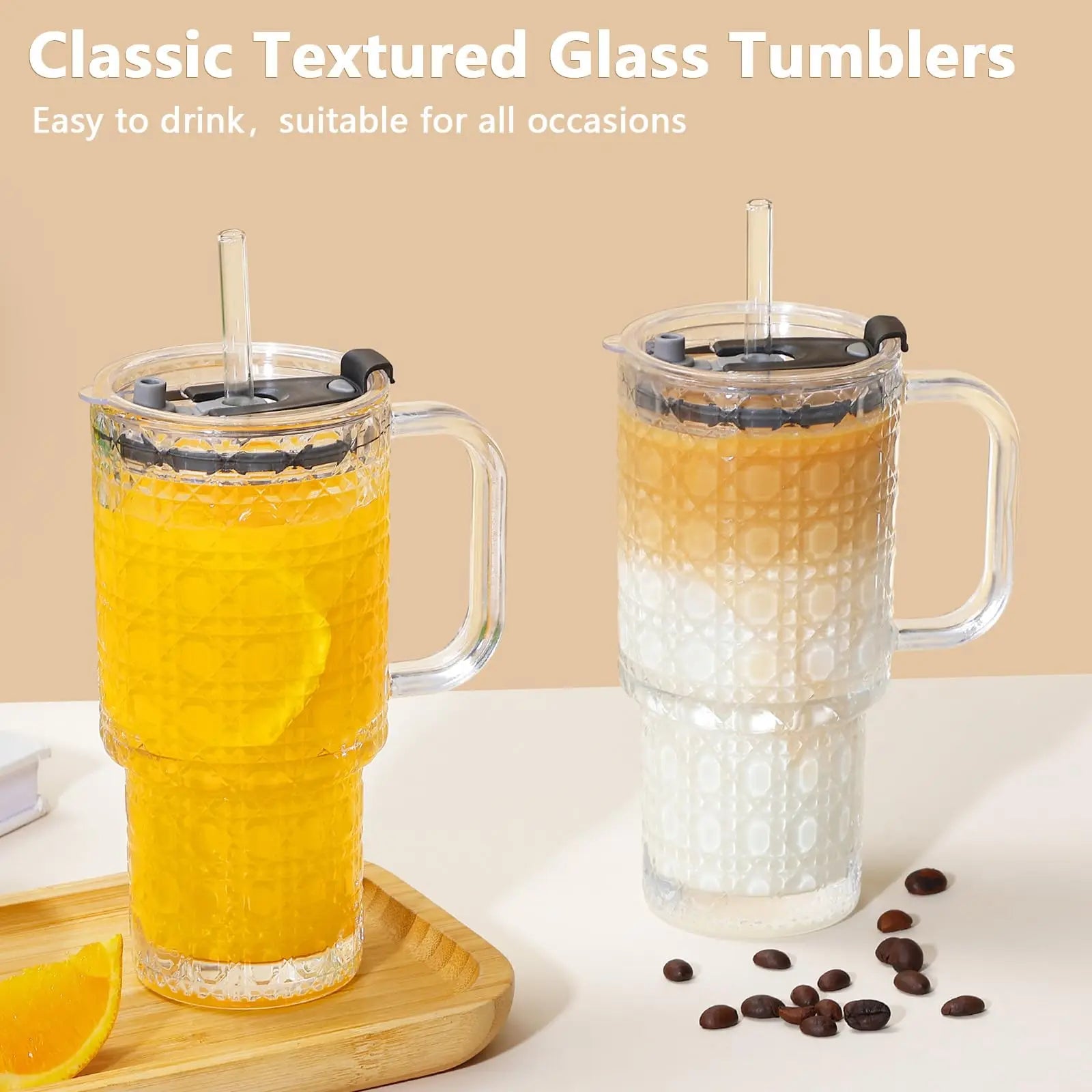 16 Oz Glass Tumbler Cup With Handle,Iced Coffee Cup For Cold/Hot Drinks, Modern Coffee Mug Mason Jar For Smoothies,Juice,Coffee