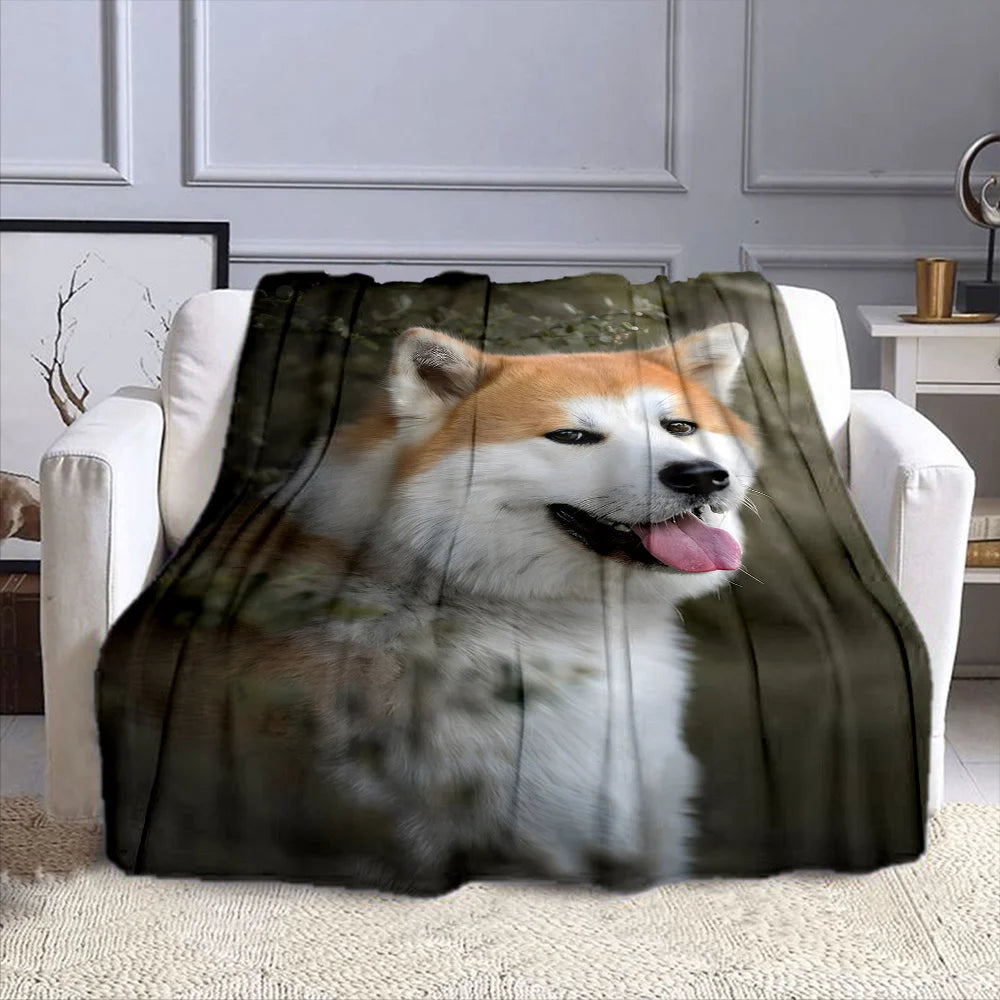 Cozy Akita Dog Print Flannel Throw Blanket - Soft, Reversible, All-Season Comfort for Couch, Bed, Office, and Travel - Perfect G
