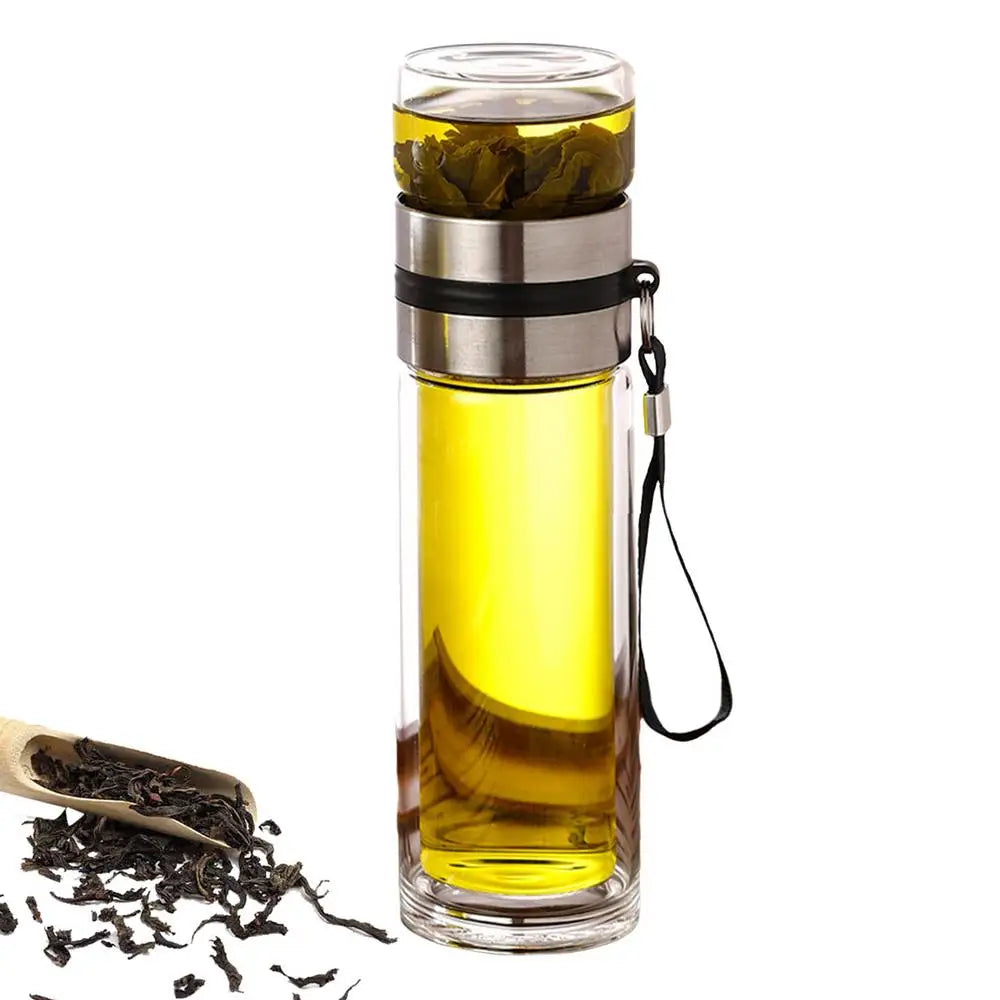 Water Bottle With Tea Separation Leak-Proof Travel Mug Double Wall Tea Cup Portable Infuser Water Bottle Water Separation Tea