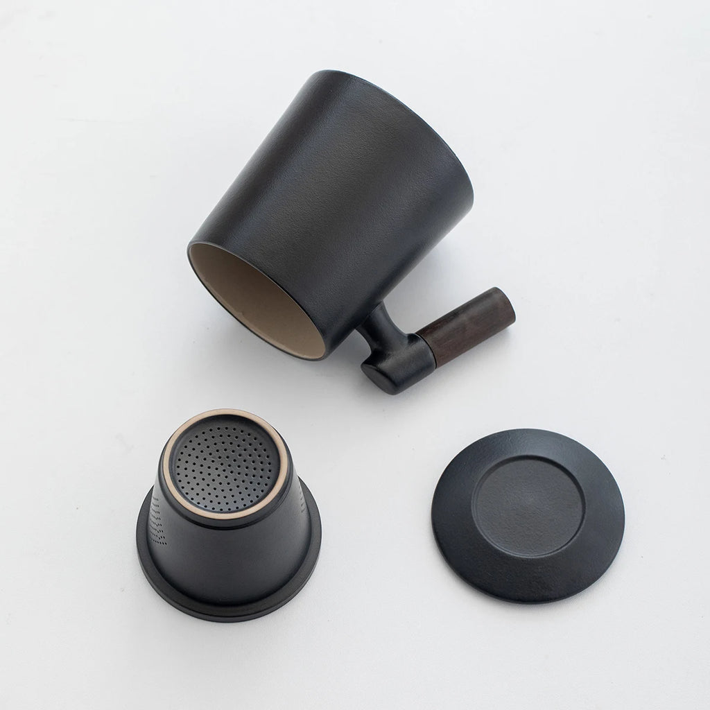 3-piece set of ceramic tea cups, mugs with lids, filtered tea water separation coffee cups, beverage cups