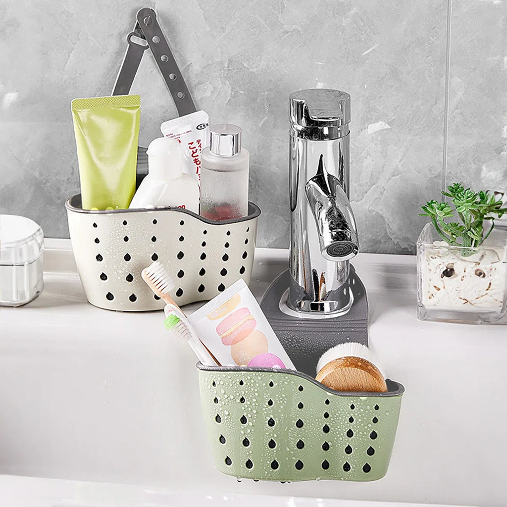 Kitchen Sink Holder Hanging Drain Basket Adjustable Soap Sponge Shelf Organizer Bathroom Faucet Holder Rack Kitchen Accessories