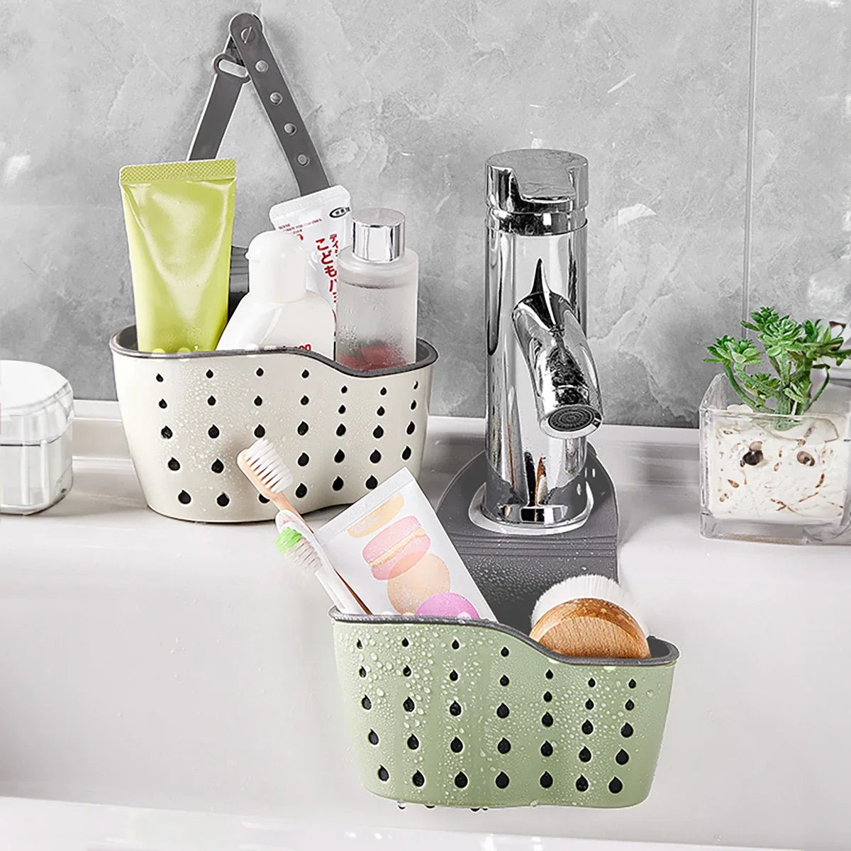 Kitchen Sink Holder Hanging Drain Basket Adjustable Soap Sponge Shelf Organizer Bathroom Faucet Holder Rack Kitchen Accessories