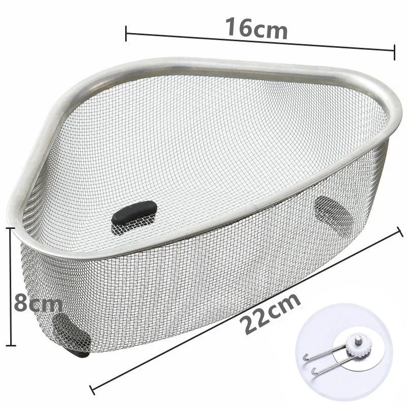 Kitchen Sink Drain Basket Stainless Steel Triangle Food Vegetables Peel Egg Filter Storage Organizer Kitchen Shelf Rack Drainier