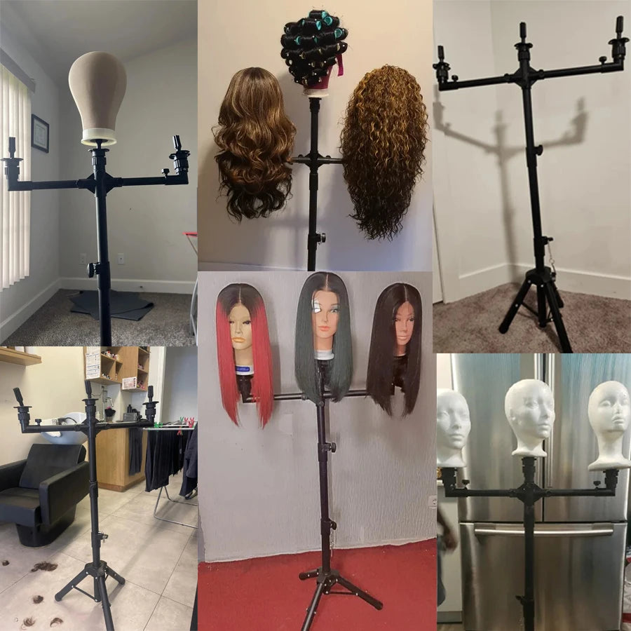 New Wig Stand With Three Holders For Canvas Head For Wig Making Mannequin Head For Wig Display Hairdressing Training Doll Head