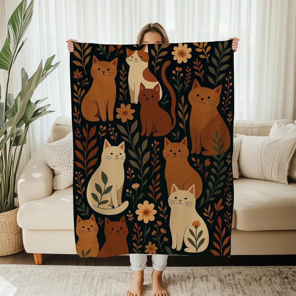 Funny Cats and Plants Blanket Cat Lover Cat Plant Lady Gifts Succulent Throw Gardener Cat Mom Gift Greenery Blanket Cat Blanket