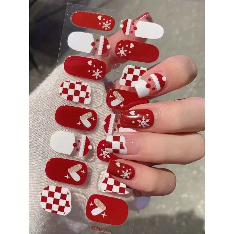 Christmas Sticker Nail Decal Winter Snowflake Semi-cured Gel Nail Wrap Sticker Long-lasting UV Lamp French Nail Decal Waterproof