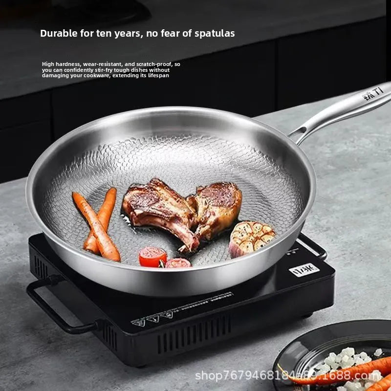 26/28cm German Pure Titanium Frying Pan 26/28cm Non-stick Uncoated Fish Scale Hammer Pattern Titanium Alloy Cookware