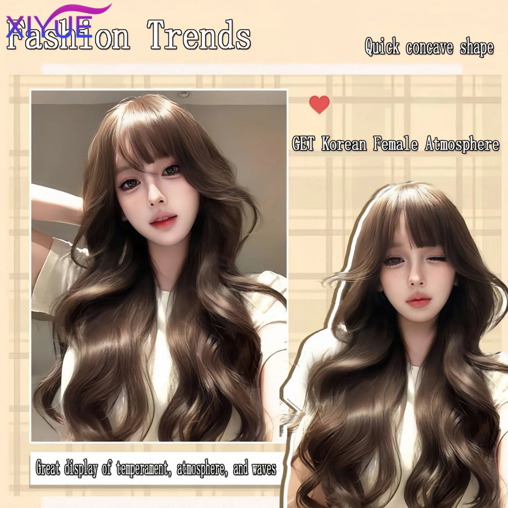 synthesis 26 Inch Synthetic Water Curly Wave Wigs Air Bangs Hair PLATINUM Heat-Resistant Natural And Smoot Daily Wear For Women