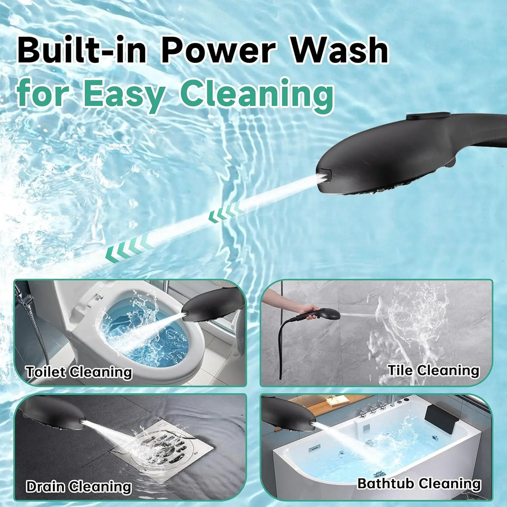 High Pressure Handheld Shower Head with 9 Spray Settings, Power Wash Mode, Long Hose, Adjustable Bracket - Bronze Finish