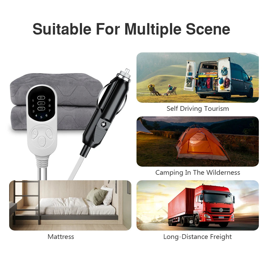 12V Cars Electric Blanket Heating Level Heated Travel Blanket for Car Outdoor Traveling Camping Pad 70x180cm/120x150cm/50x150cm