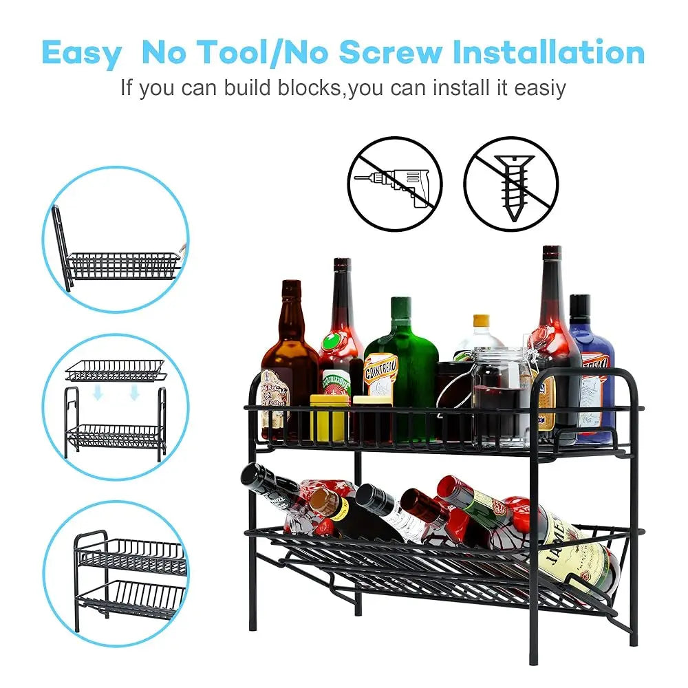 Spice Ra Organizer For Countertop, Heavy Duty Full Solid Metal Kitchen Shelves, 2 Tier Liquor Shelves Freestanding Holder