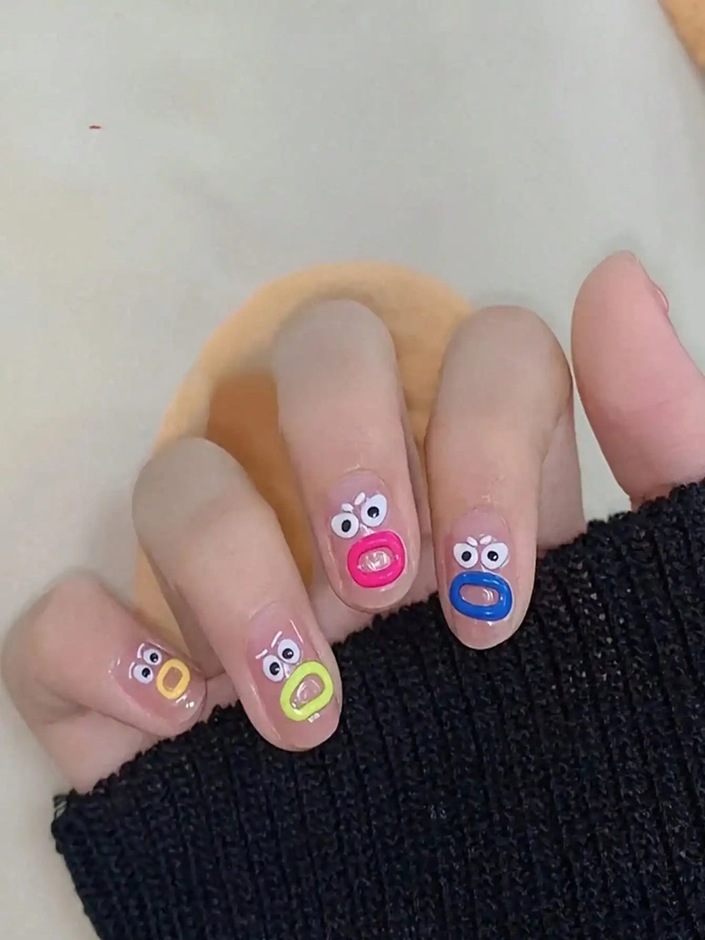 1sheet Mouth Monster Relief Nail Sticker – 3D Jelly Nail Sticker with Big Mouth Monster Eyes, Cartoon Face Nail Decal