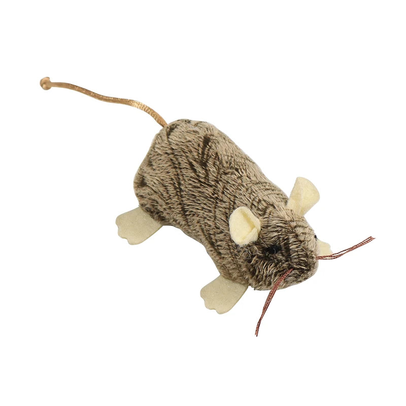 Brown mouse plush cat toy with leaky food function interactive play pet toy
