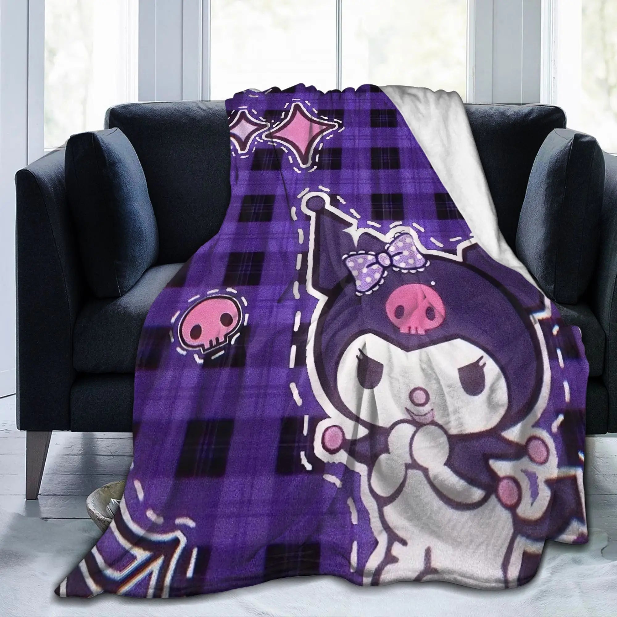 Kuromi Halloween Plaid Blankets Fleece Summer  Portable Super Warm Throw Blanket for Home Bedroom Rug Piece