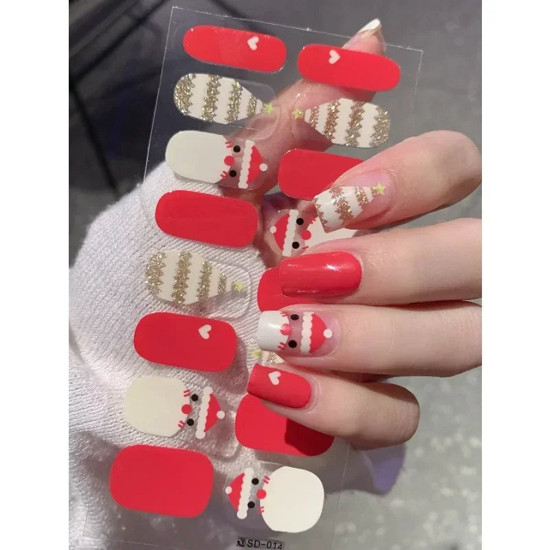 Christmas Sticker Nail Decal Winter Snowflake Semi-cured Gel Nail Wrap Sticker Long-lasting UV Lamp French Nail Decal Waterproof